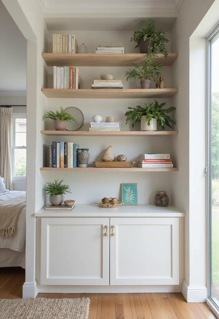30 Stair Bulkhead Ideas Bedroom That Use Space Creatively - 2. Stylish Storage Shelves
