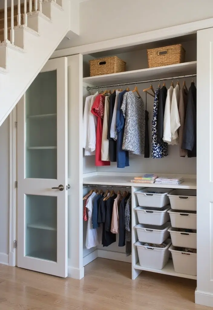 30 Stair Bulkhead Ideas Bedroom That Use Space Creatively - 3. Custom Closet Space