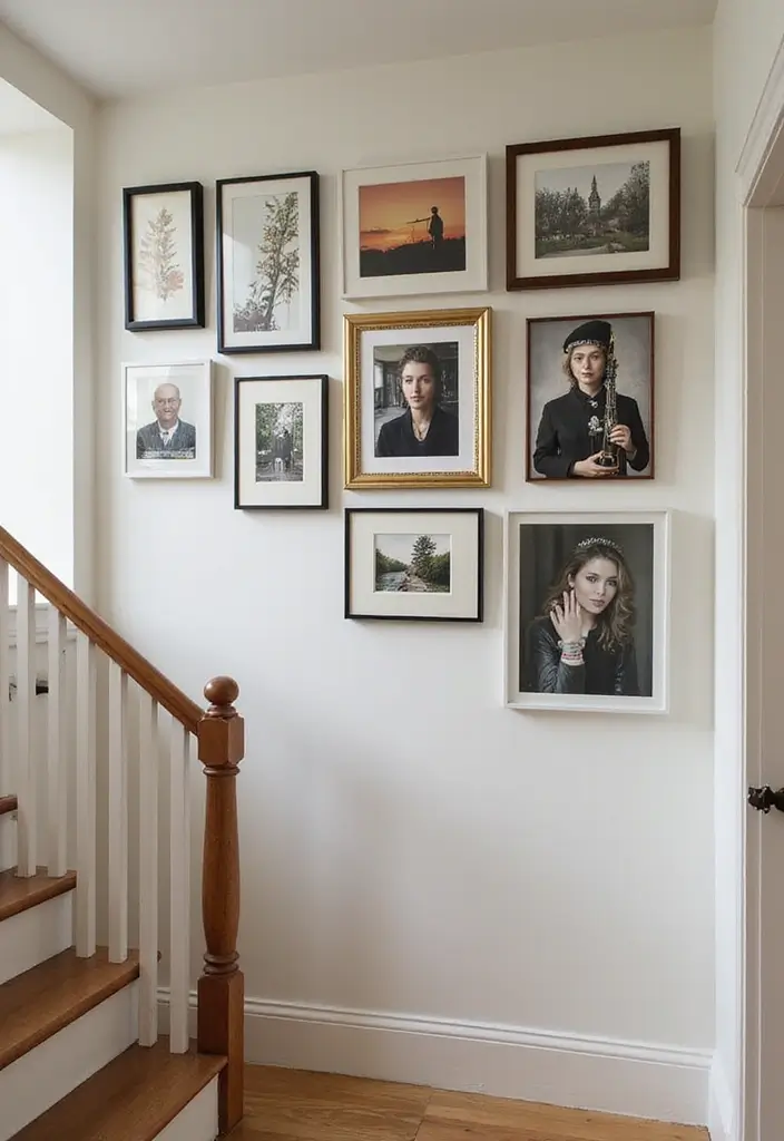 30 Stair Bulkhead Ideas Bedroom That Use Space Creatively - 9. Personal Art Gallery