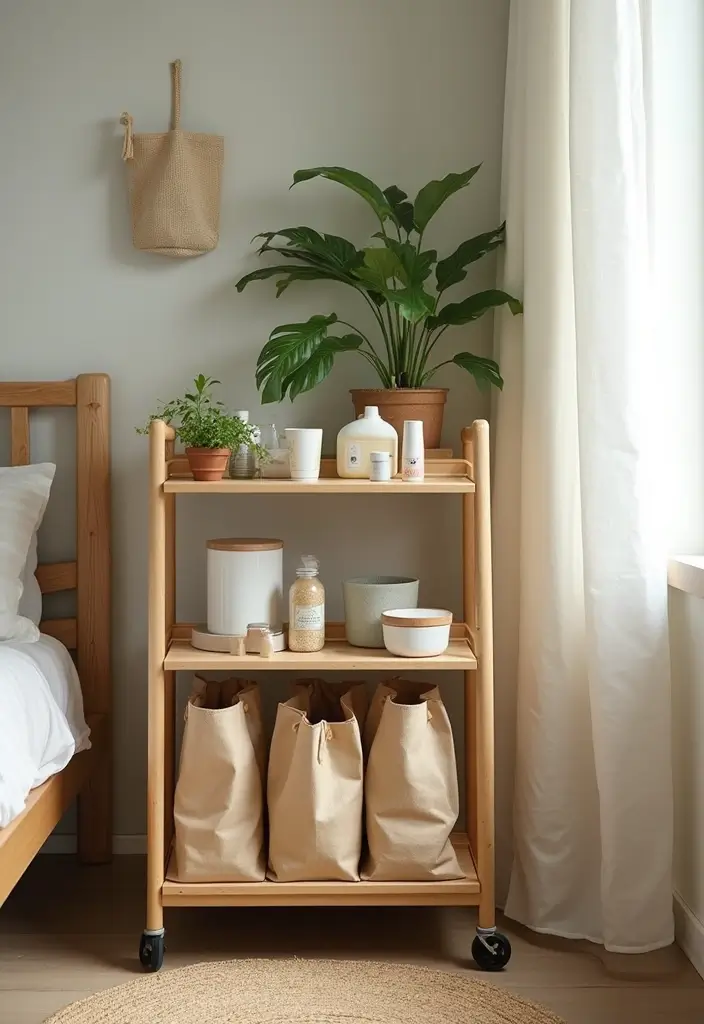 30 Utility Cart Ideas Bedroom That Keep Things Tidy & Mobile - 18. Eco-friendly Cart