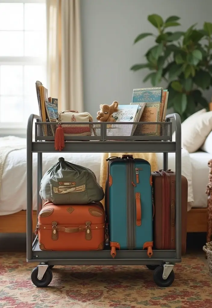 30 Utility Cart Ideas Bedroom That Keep Things Tidy & Mobile - 19. Travel Essentials Organizer