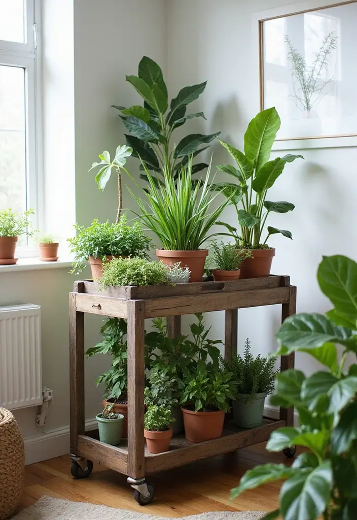 30 Utility Cart Ideas Bedroom That Keep Things Tidy & Mobile - 20. Plant Display Cart