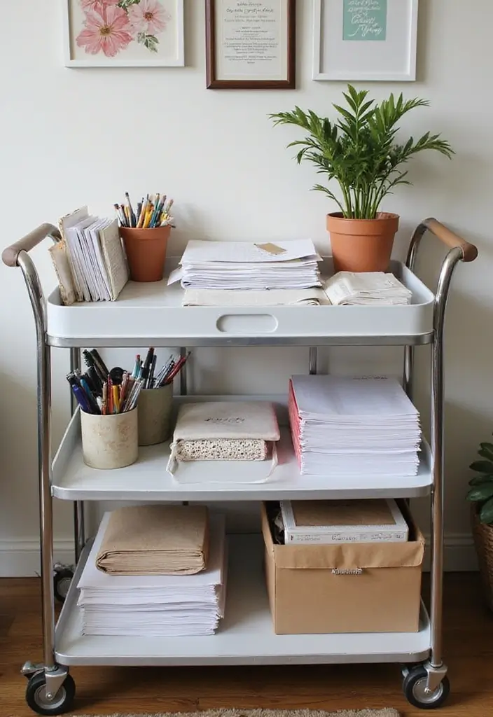 30 Utility Cart Ideas Bedroom That Keep Things Tidy & Mobile - 22. Office Supplies Cart