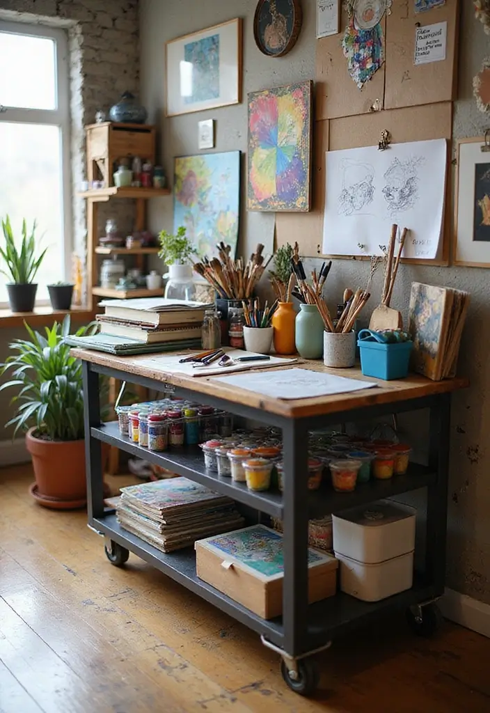 30 Utility Cart Ideas Bedroom That Keep Things Tidy & Mobile - 24. Art Supply Cart