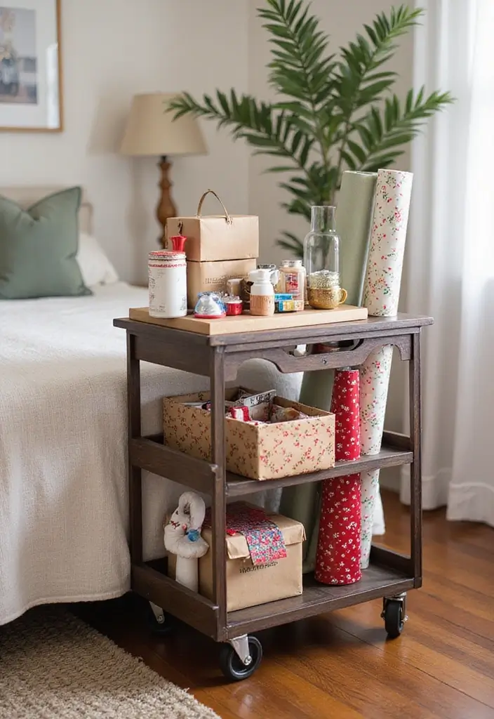 30 Utility Cart Ideas Bedroom That Keep Things Tidy & Mobile - 25. Gifts Storage Cart