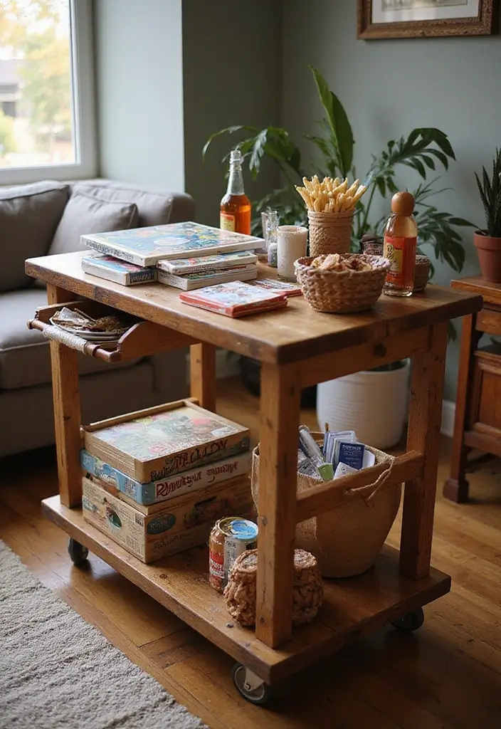 30 Utility Cart Ideas Bedroom That Keep Things Tidy & Mobile - 26. Game Night Ready