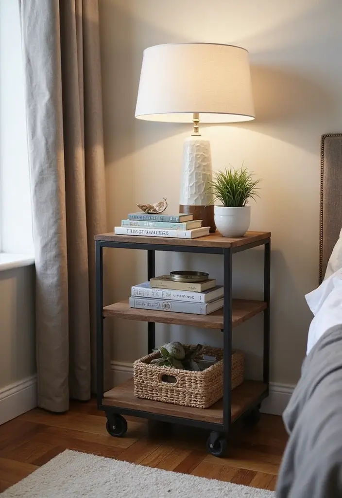 30 Utility Cart Ideas Bedroom That Keep Things Tidy & Mobile - 4. Nightstand Alternative