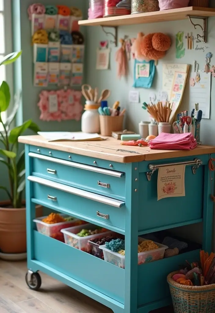 30 Utility Cart Ideas Bedroom That Keep Things Tidy & Mobile - 5. Craft Supply Organizer