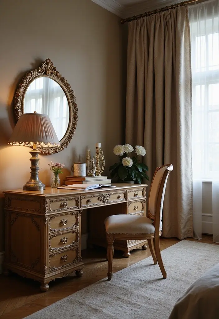 25 Bedroom Desk Ideas Aesthetic That Boost Productivity & Style - 20. Elegant Writing Desk