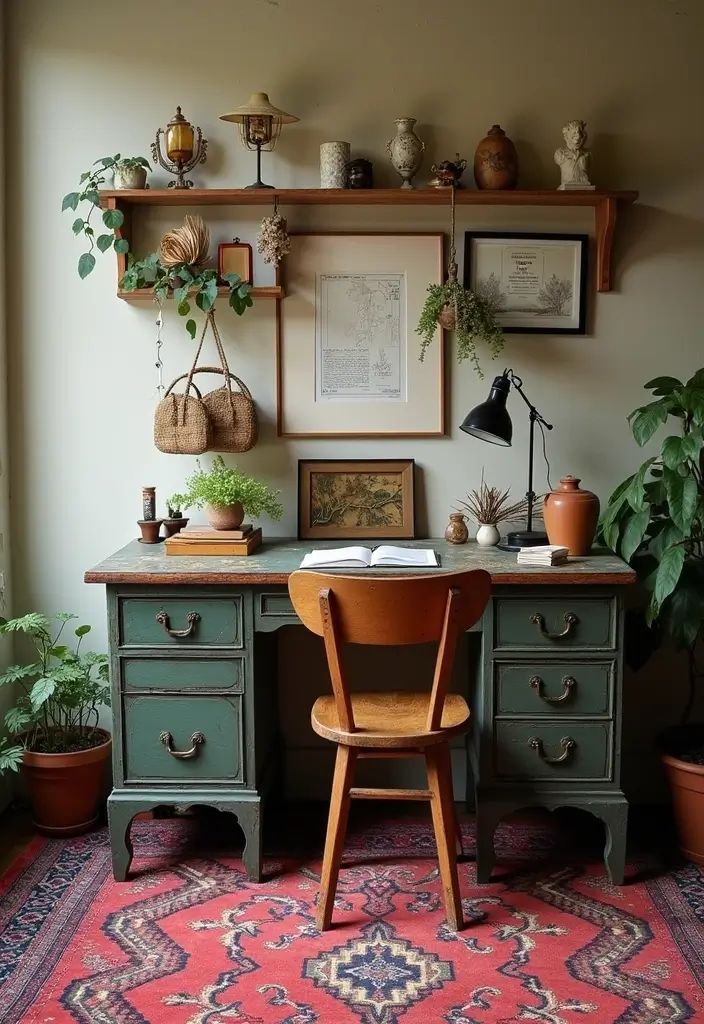 25 Bedroom Desk Ideas Aesthetic That Boost Productivity & Style - 4. Vintage Desk with Eclectic Accessories