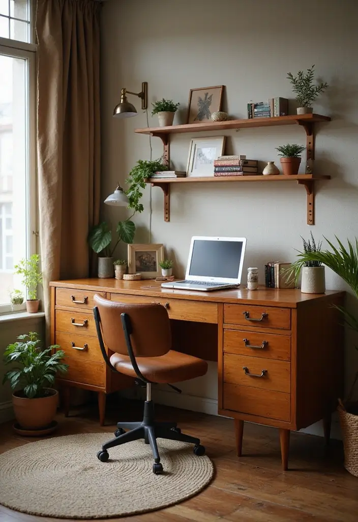 25 Bedroom Desk Ideas Aesthetic That Boost Productivity & Style - 8. Retro Desk with Mid-Century Flair