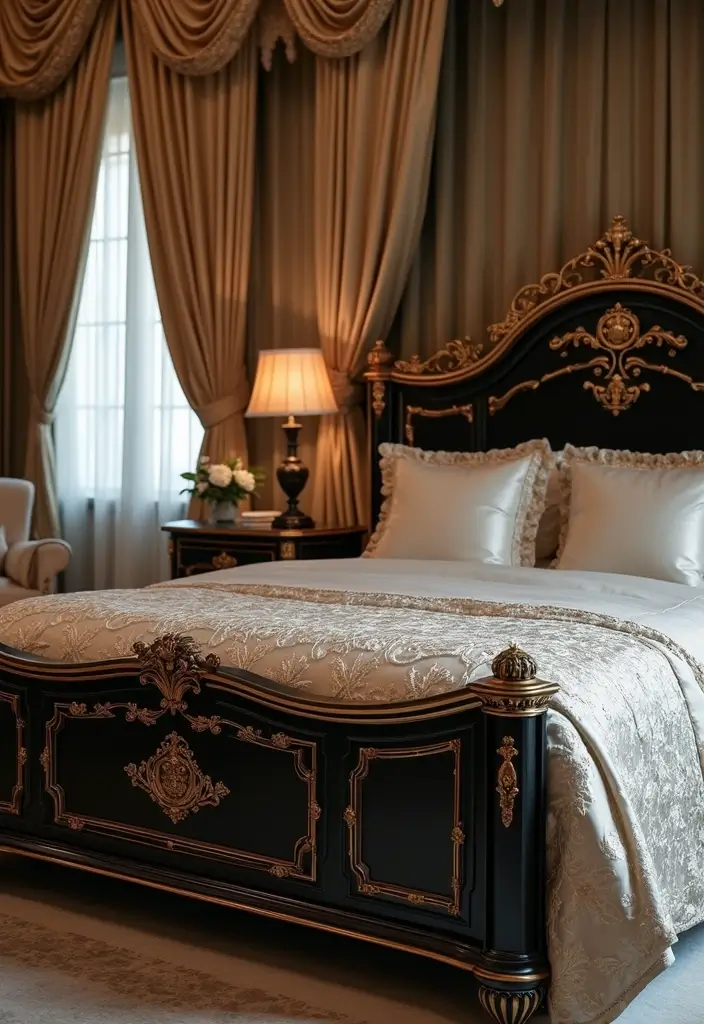 25 Black Iron Bed Frame Bedroom Ideas That Feel Industrial Chic - 10. A Touch of Glam with Gold Accents