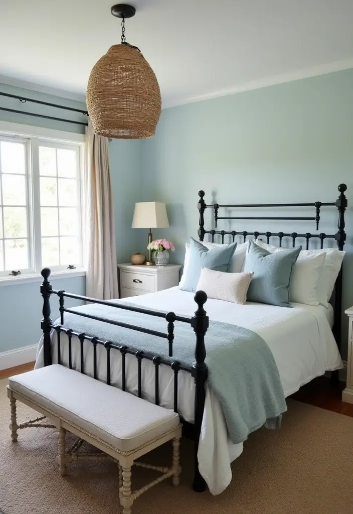 25 Black Iron Bed Frame Bedroom Ideas That Feel Industrial Chic - 12. Coastal Inspirations
