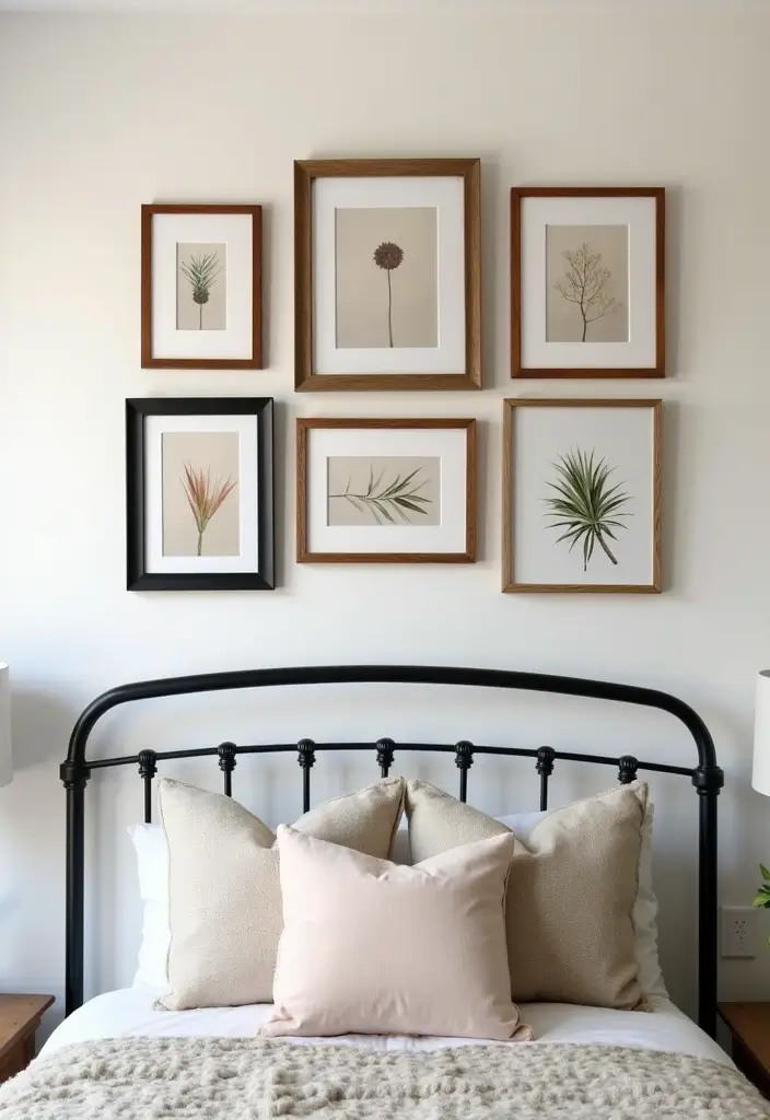 25 Black Iron Bed Frame Bedroom Ideas That Feel Industrial Chic - 15. Personalized Gallery Wall