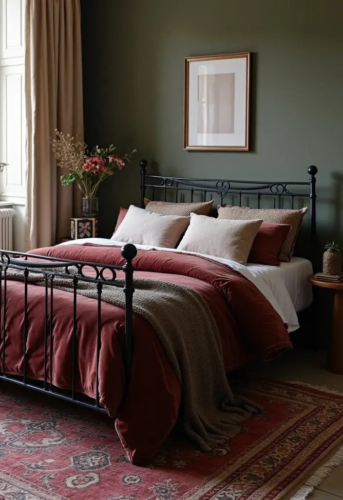 25 Black Iron Bed Frame Bedroom Ideas That Feel Industrial Chic - 2. Layered Textures: Velvet and Iron