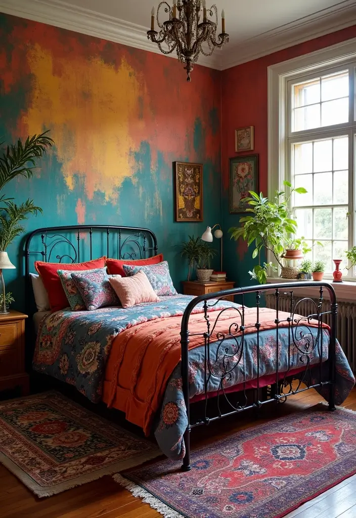25 Black Iron Bed Frame Bedroom Ideas That Feel Industrial Chic - 24. Colorful Patterns and Prints