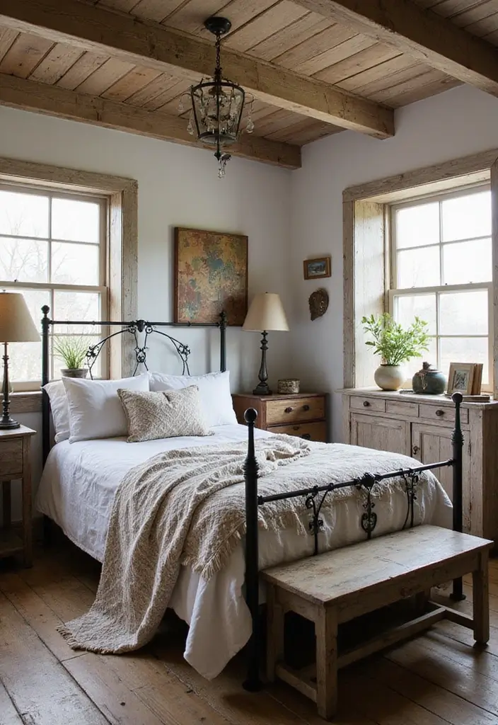25 Black Iron Bed Frame Bedroom Ideas That Feel Industrial Chic - 5. Rustic Farmhouse Vibes