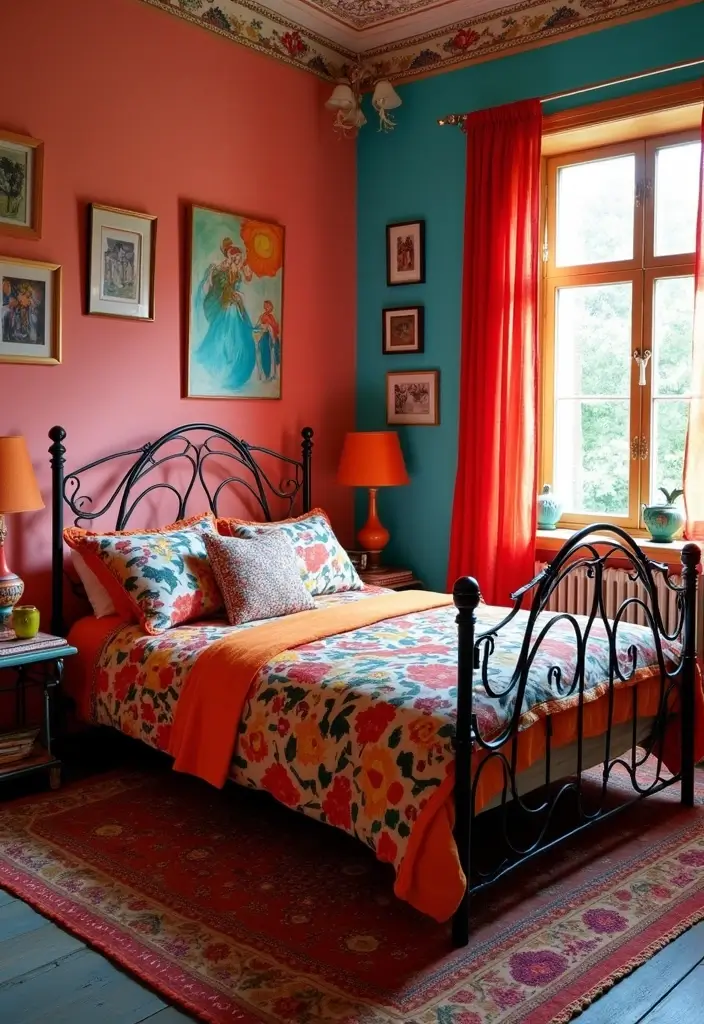 25 Black Iron Bed Frame Bedroom Ideas That Feel Industrial Chic - 9. Bold Color Accents