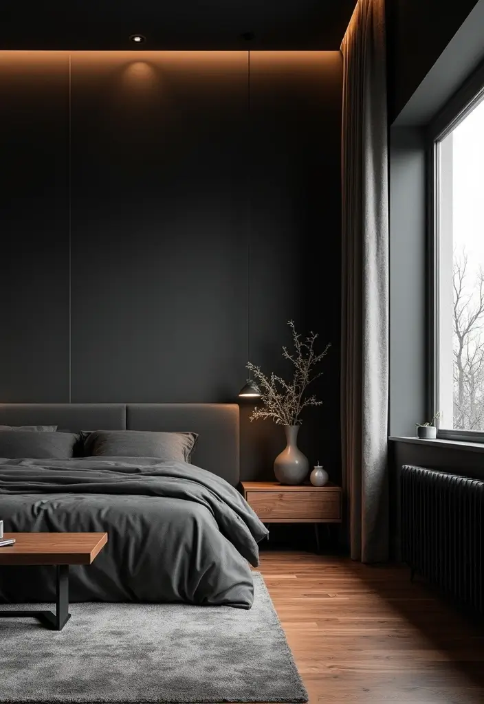 30 Black Aesthetic Bedroom Ideas That Are Sleek and Stylish - 15. Black and Wood Combination