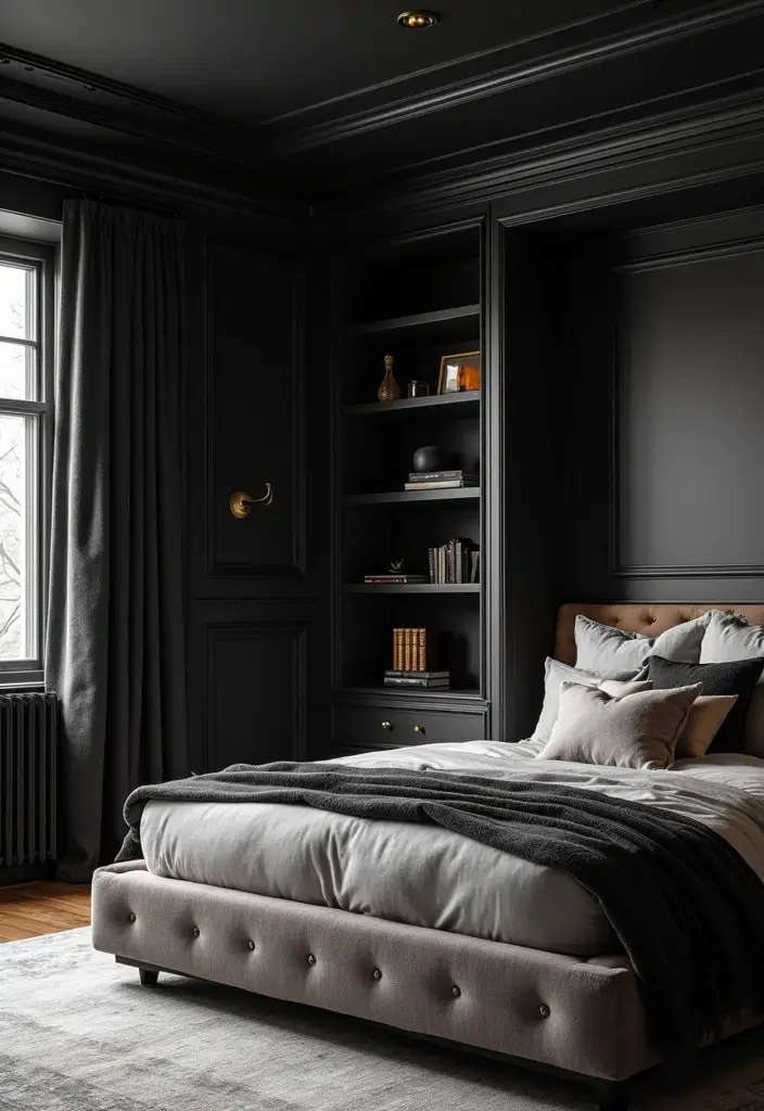 30 Black Aesthetic Bedroom Ideas That Are Sleek and Stylish - 21. Custom Built-ins