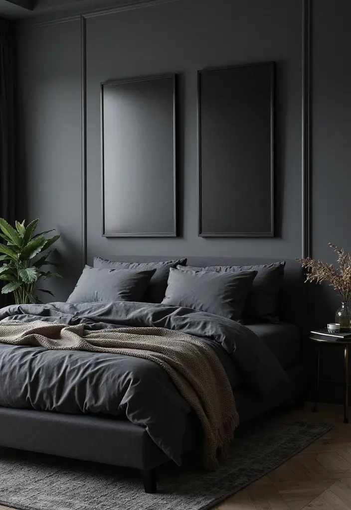 30 Black Aesthetic Bedroom Ideas That Are Sleek and Stylish - 23. Black Framed Art