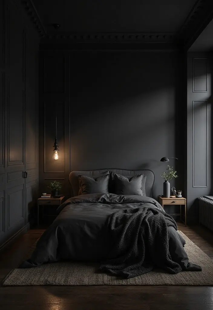 30 Black Aesthetic Bedroom Ideas That Are Sleek and Stylish - 3. Statement Lighting
