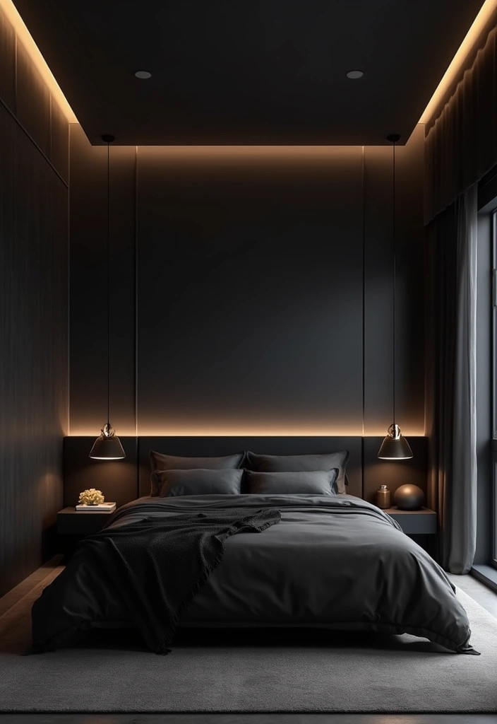 30 Black Aesthetic Bedroom Ideas That Are Sleek and Stylish - 9. Modern Tech Integration