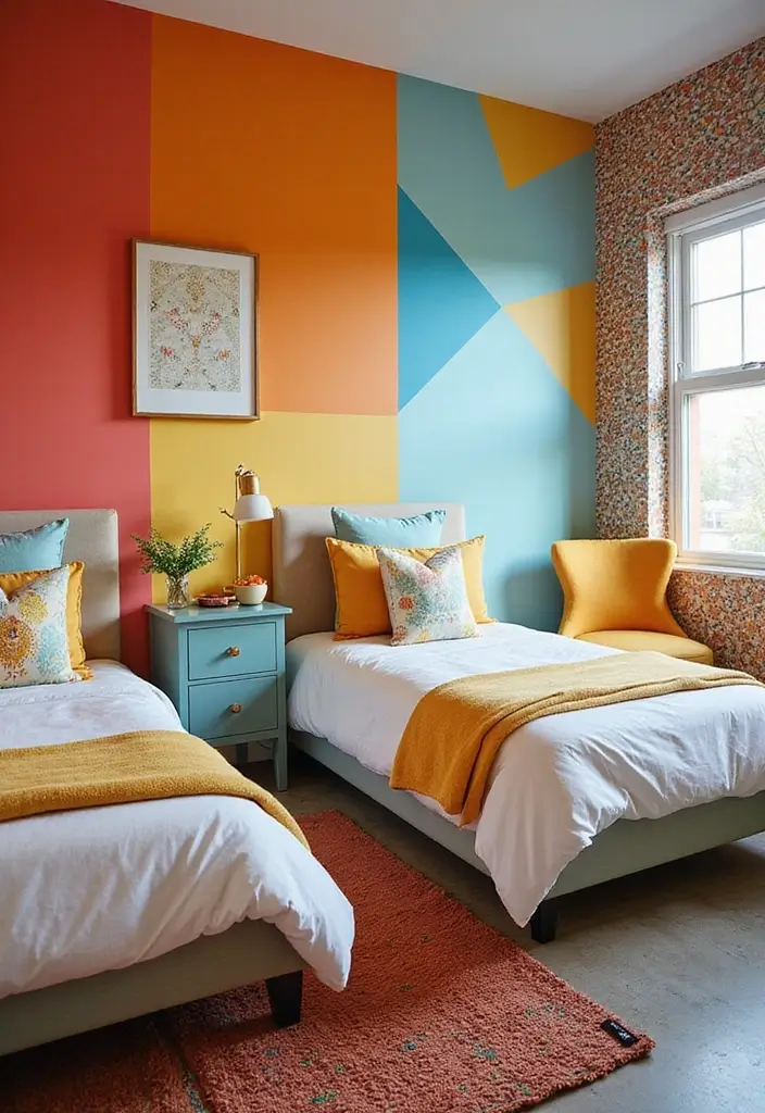 30 Bloxburg Twin Bedroom Ideas That Are Cute & Compact - 14. Color Block Walls