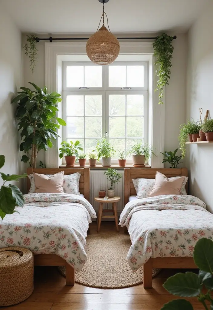 30 Bloxburg Twin Bedroom Ideas That Are Cute & Compact - 18. Nature-Inspired Decor