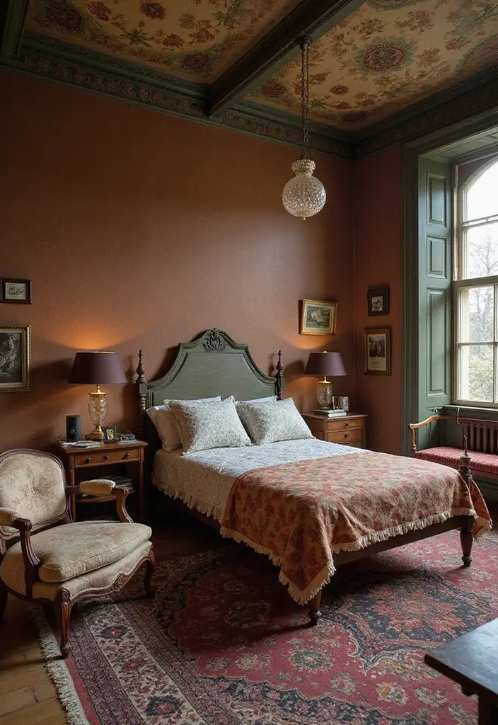 30 Brown Wall Bedroom Ideas That Bring Earthy Elegance - 16. Vintage Eclectic