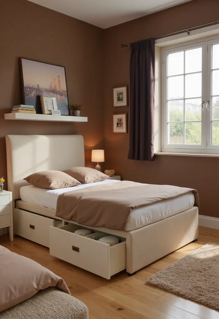 30 Brown Wall Bedroom Ideas That Bring Earthy Elegance - 20. Functional Furniture