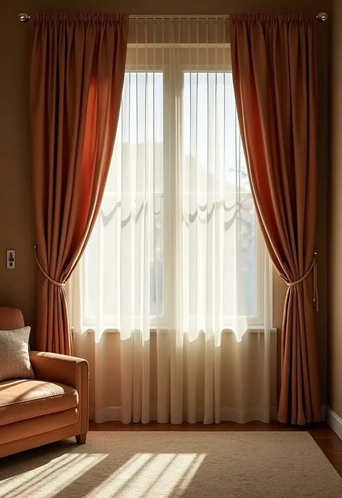 30 Brown Wall Bedroom Ideas That Bring Earthy Elegance - 28. Layered Window Treatments