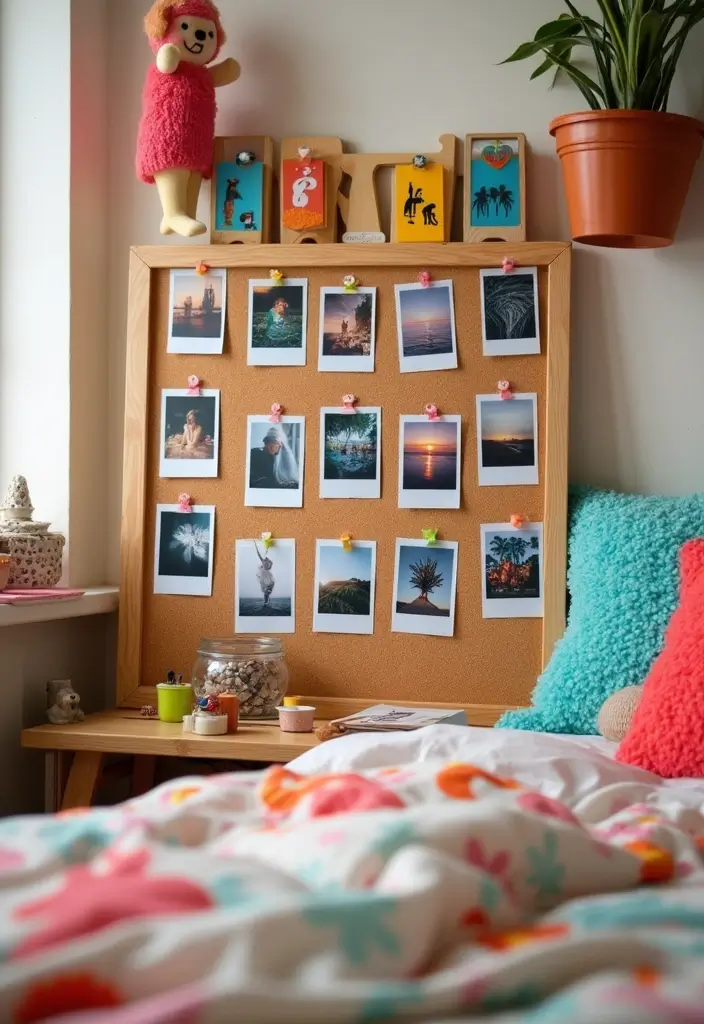 30 Cork Board Ideas for Bedroom Aesthetic That Inspire You Daily - 18. Instant Photography Wall