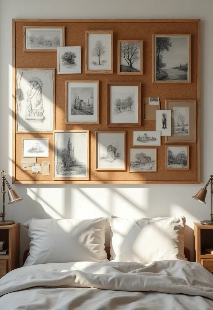30 Cork Board Ideas for Bedroom Aesthetic That Inspire You Daily - 6. Creative Art Display