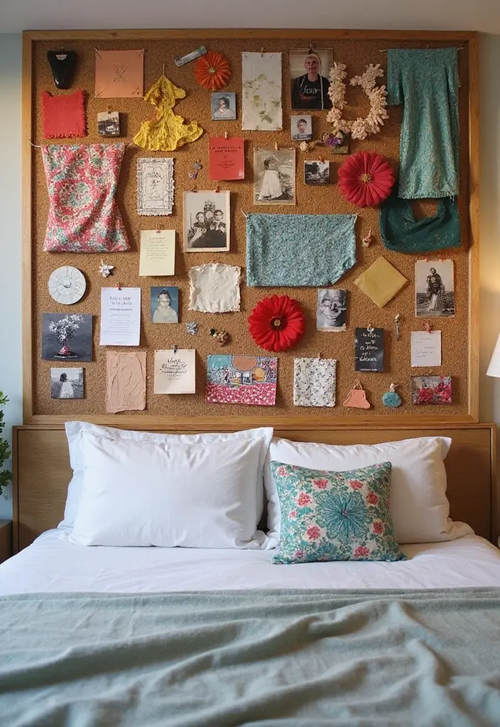 30 Cork Board Ideas for Bedroom Aesthetic That Inspire You Daily - 7. Colorful Fabric Board