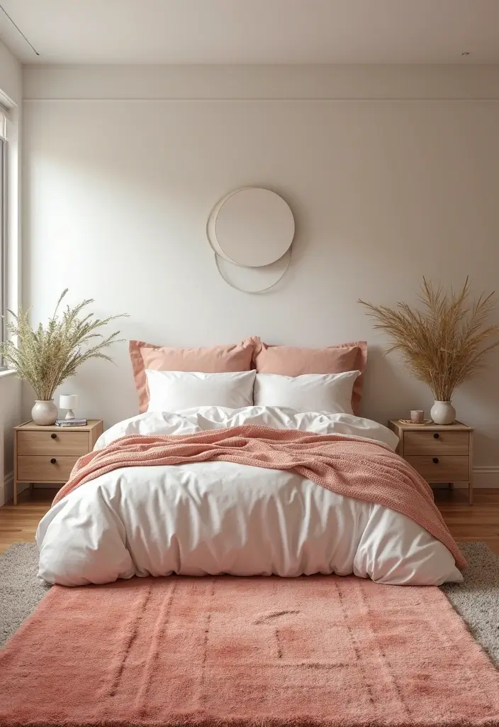 30 Peach Color Bedroom Ideas That Feel Fresh and Modern - 14. Stylish Peach Rugs