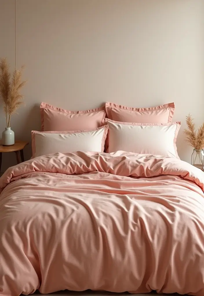 30 Peach Color Bedroom Ideas That Feel Fresh and Modern - 2. Peach Bedding Sets for a Cozy Touch