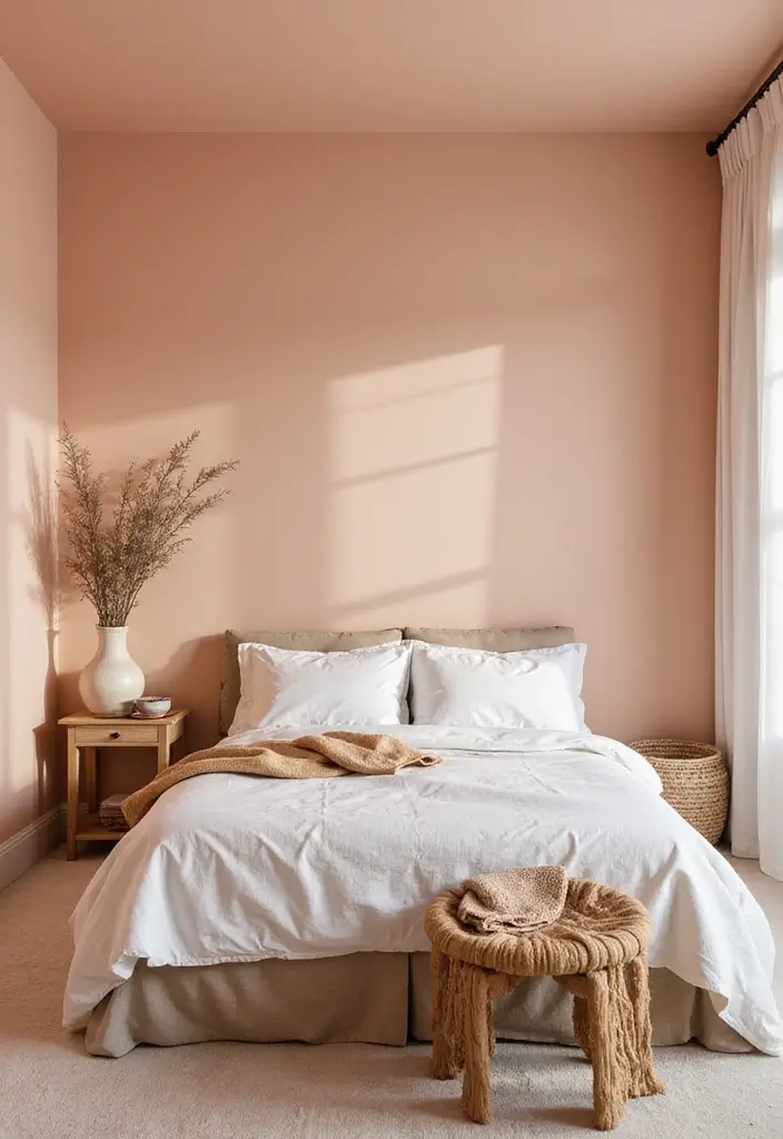 30 Peach Color Bedroom Ideas That Feel Fresh and Modern - 21. Ceiling Treatments for a Unique Look