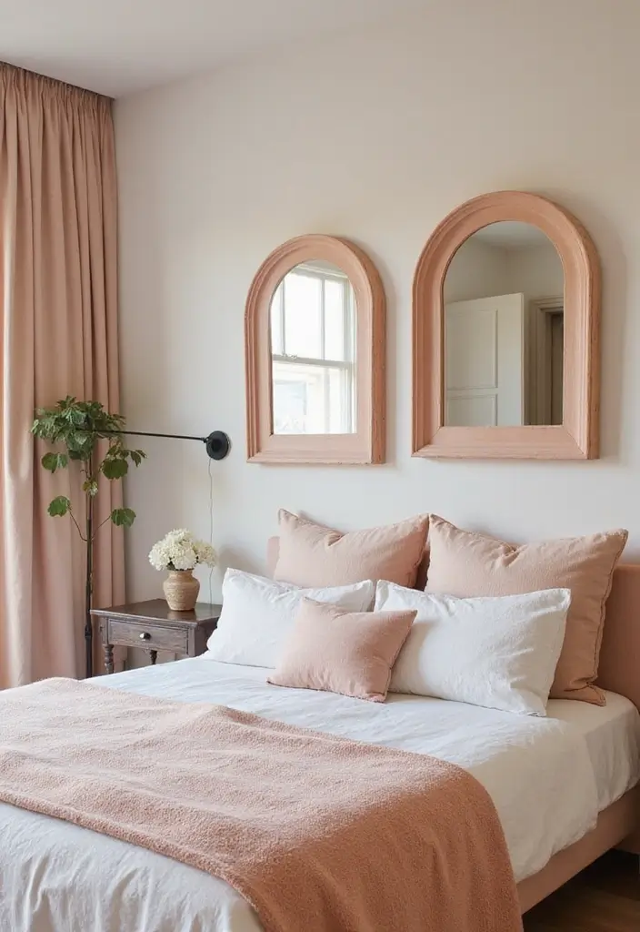30 Peach Color Bedroom Ideas That Feel Fresh and Modern - 27. Stylish Peach Mirrors