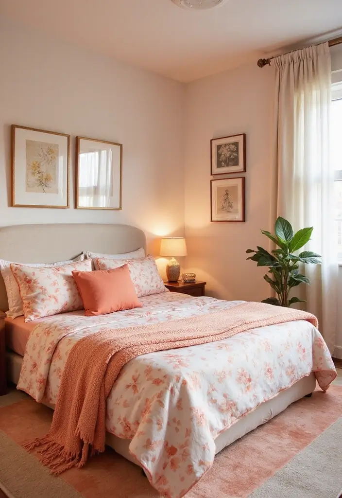 30 Peach Color Bedroom Ideas That Feel Fresh and Modern - 29. Play with Peach Patterns