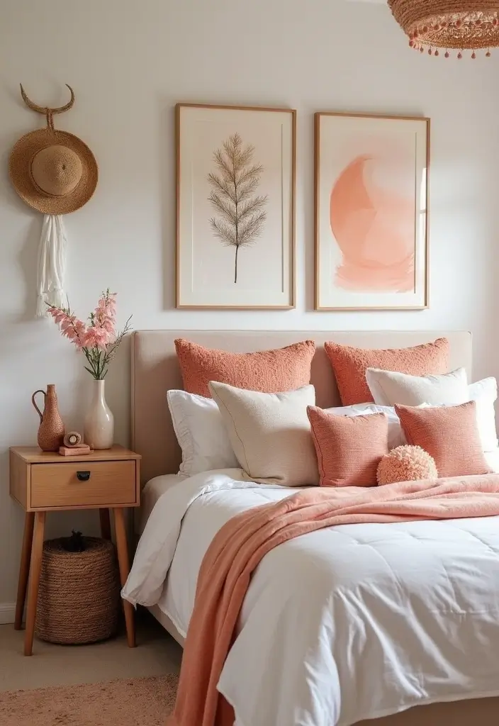 30 Peach Color Bedroom Ideas That Feel Fresh and Modern - 4. Mix and Match Peach Decor Accents