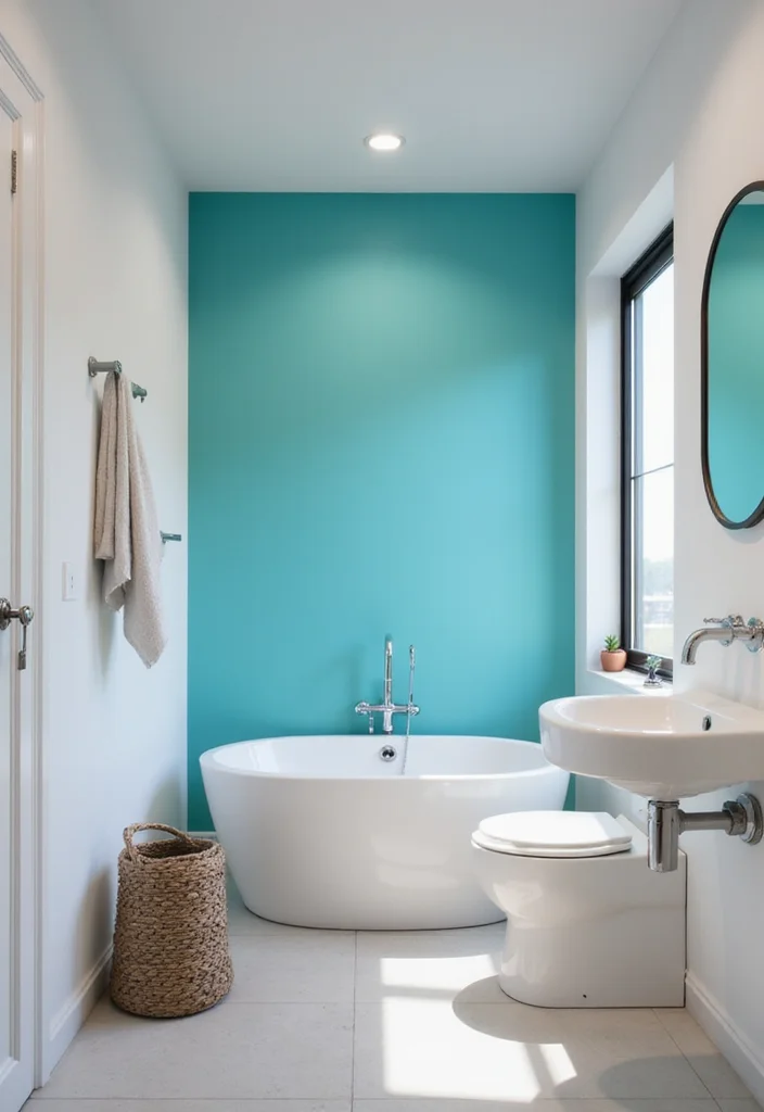 14 Aqua Tile Bathroom Ideas With Fresh Colour - 13. Aqua Accent Walls with Minimalist Decor