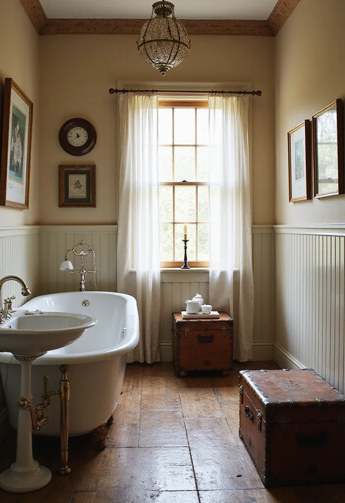 14 Bathroom Stool Decor Ideas For Style And Function - 11. Vintage Trunk Stools for Unique Storage