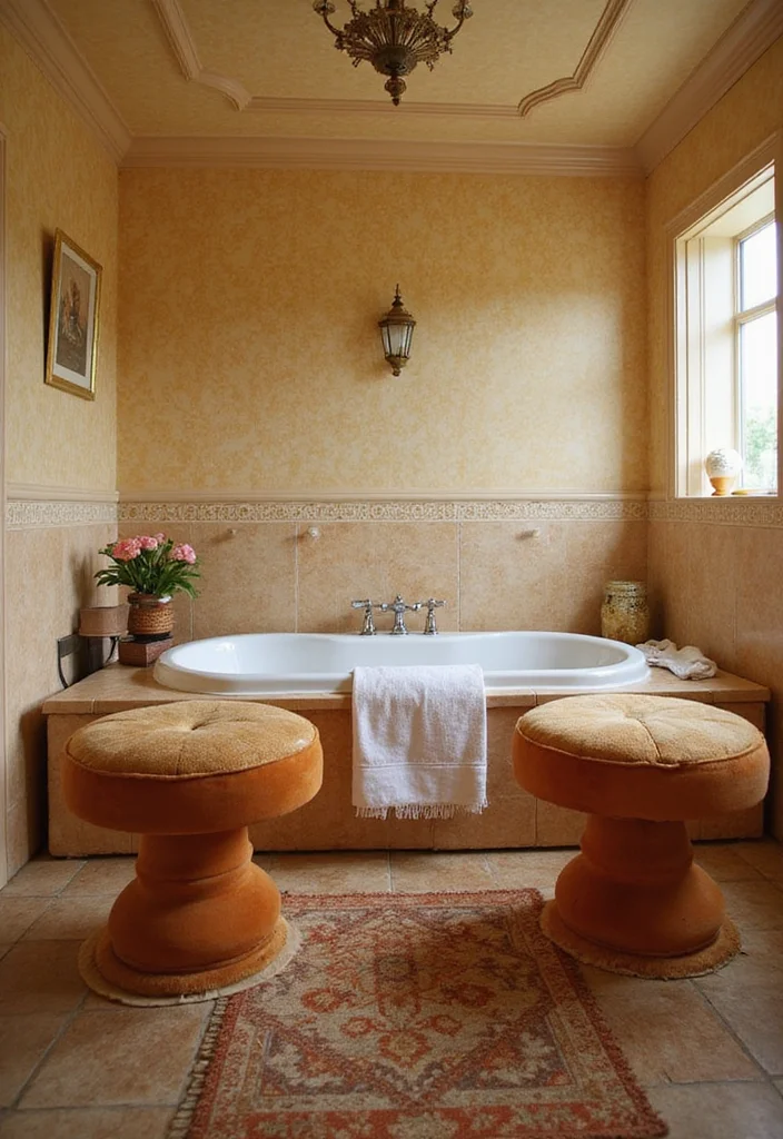 14 Bathroom Stool Decor Ideas For Style And Function - 4. Upholstered Stools for Comfort
