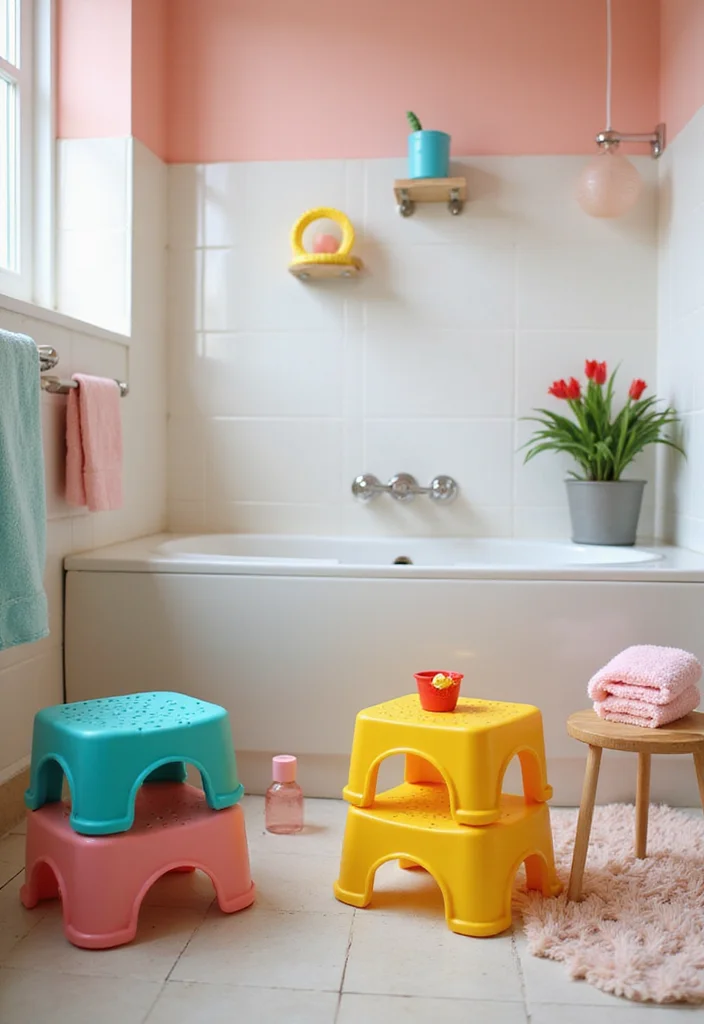 14 Bathroom Stool Decor Ideas For Style And Function - 5. Colorful Plastic Stools