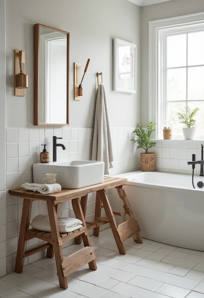 14 Bathroom Stool Decor Ideas For Style And Function - 6. Ladder Stools for Space-Saving