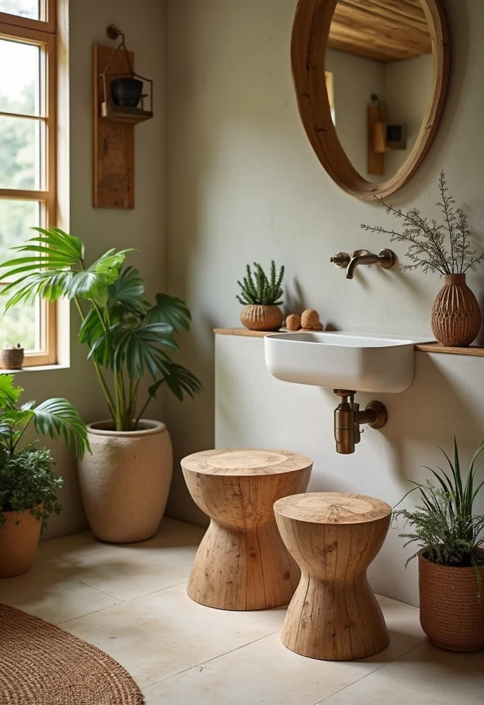 14 Bathroom Stool Decor Ideas For Style And Function - 8. Recycled Material Stools