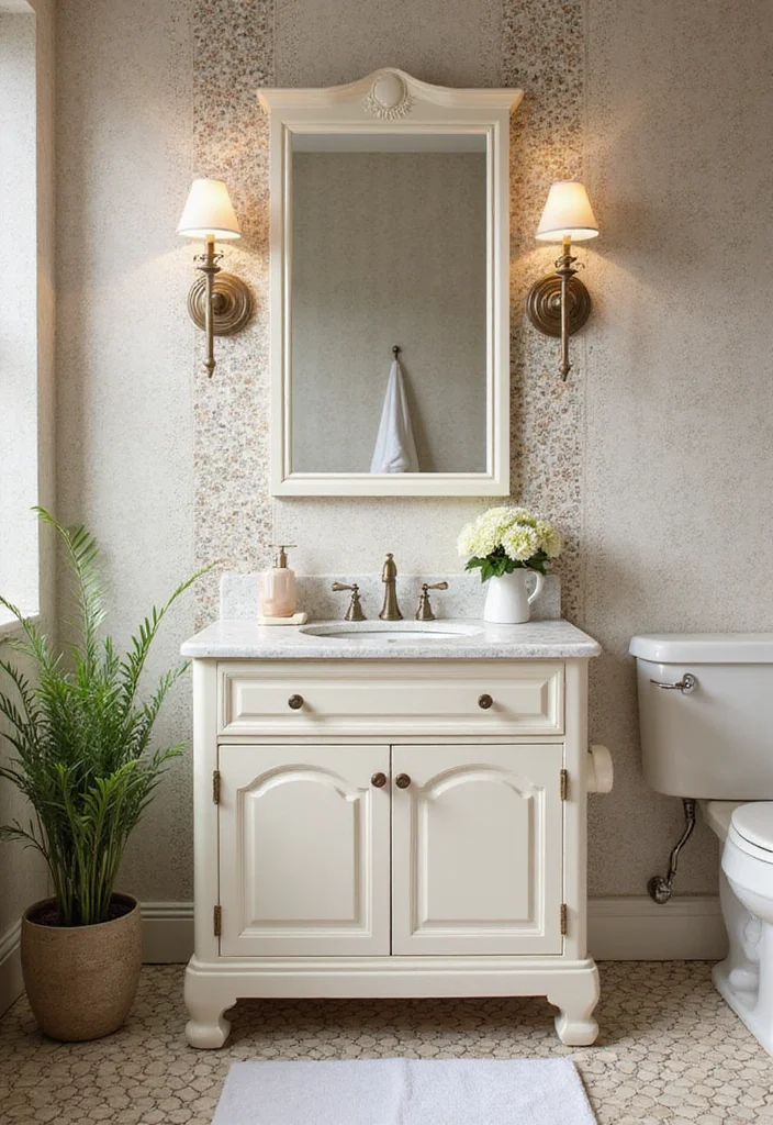 14 Cream Bathroom Vanity Ideas With Soft Elegance - 10. Vintage Mosaics with Cream Vanities