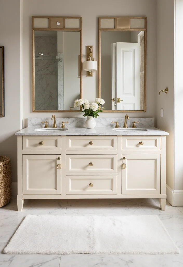 14 Cream Bathroom Vanity Ideas With Soft Elegance - 11. Elegant Marble Countertops