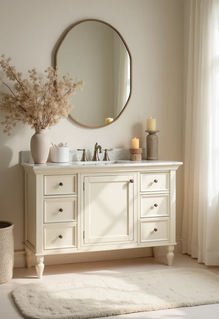 14 Cream Bathroom Vanity Ideas With Soft Elegance - 13. Personal Touches Through Decor